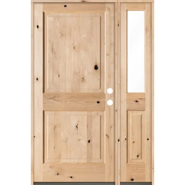 Krosswood Doors 56 in. x 80 in. Rustic Knotty Alder Left-Hand/Inswing Clear Glass Unfinished Square Top Wood Prehung Front Door w/RHSL