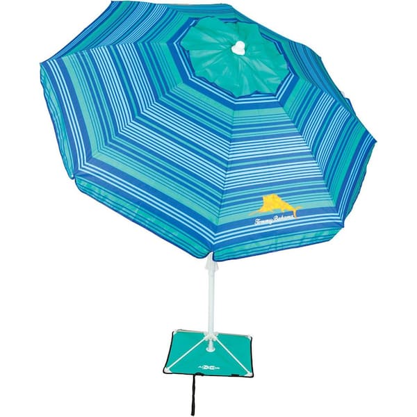 FAWEY TRED INC 6 in. Beach Umbrella with Heavy Duty High Wind Stability Sand Anchor and Carrying Bag, Blue