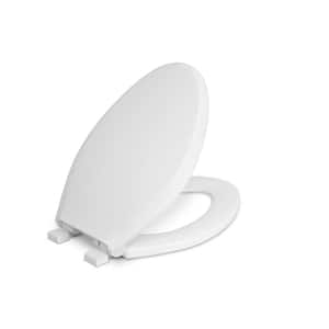 Elongated Closed Front Toilet Seat with Safety Close in White