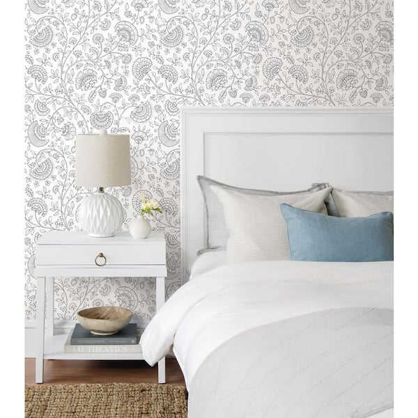 Slate Grey Paisley Trail Bohemian Peel and Stick Wallpaper 30.75 sq. ft.