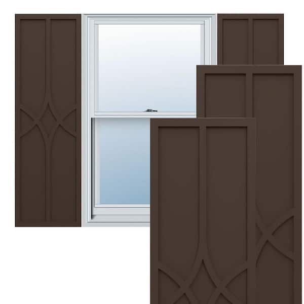 Ekena Millwork True Fit PVC 15 in. W x 70 in. H Raised Panel Vinyl Shutters Pair in Raisin Brown