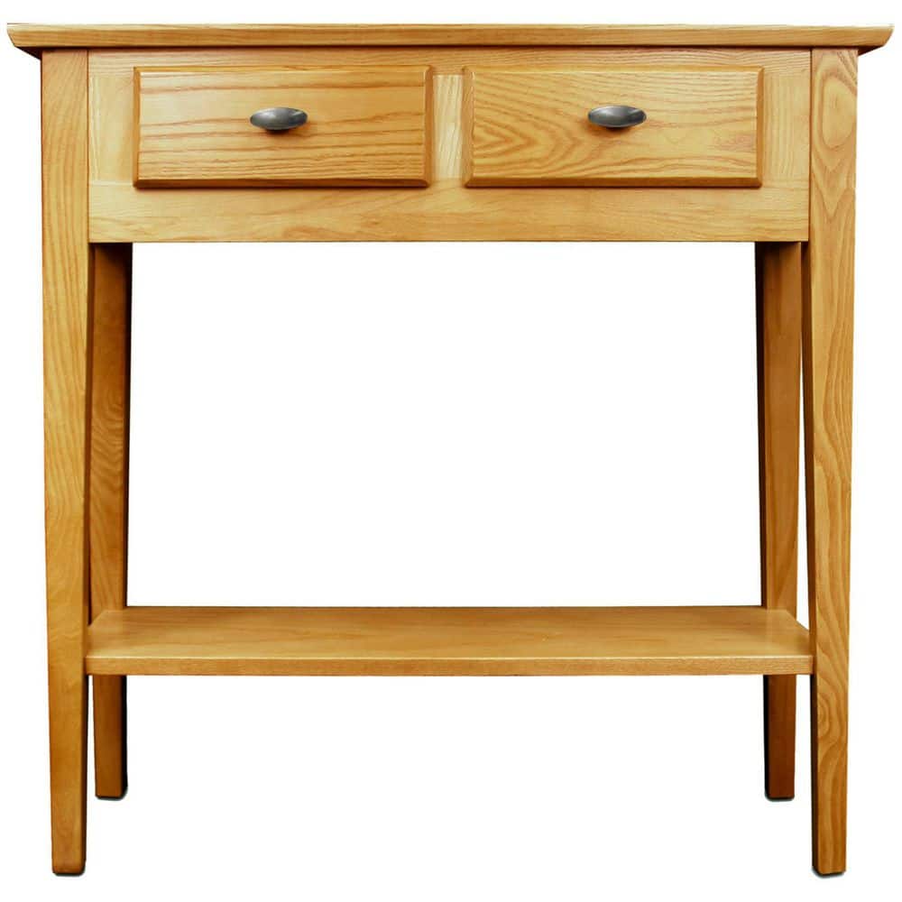 Beige Ash Wood Rectangular Console Table with Storage