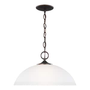 Geary 1-Light Bronze Hanging Pendant with Satin Etched Glass Shade