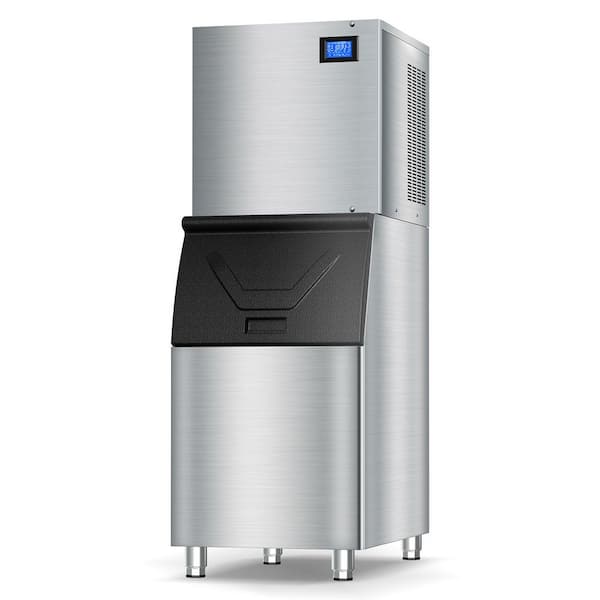 28.3 in. Stainless Steel 600 lb. 24 H Freestanding Commercial Ice Maker Full Size Ice Cubes with 400 lbs. Ice Storage