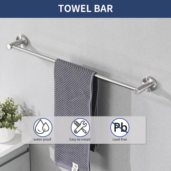 Bathroom Hardware Set, 7 Pieces Bathroom Accessories Set Includes 24 Towel  Bar, Toilet Paper Holder, Towel Ring, Robe Hook, Brushed Nickel & Stainless  Steel, Wall Mounted Bathroom Towel Rack Set 