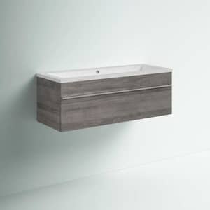 Trough 42 in. W x 16 in. D x 15 in. H Single Sink Wall Bathroom Vanity in Dorato with Cultured Marble Top in White
