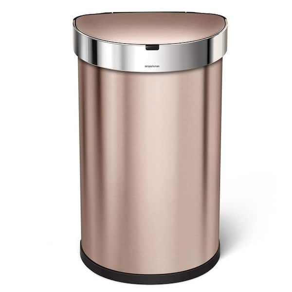 simplehuman 11.88 Gal. Semi-Round Rose Gold Stainless Steel Sensor Can