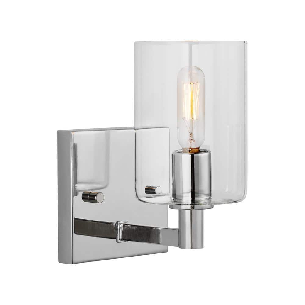 Chrome LED Cylinder Bath Wall Sconce with Clear Glass Shade