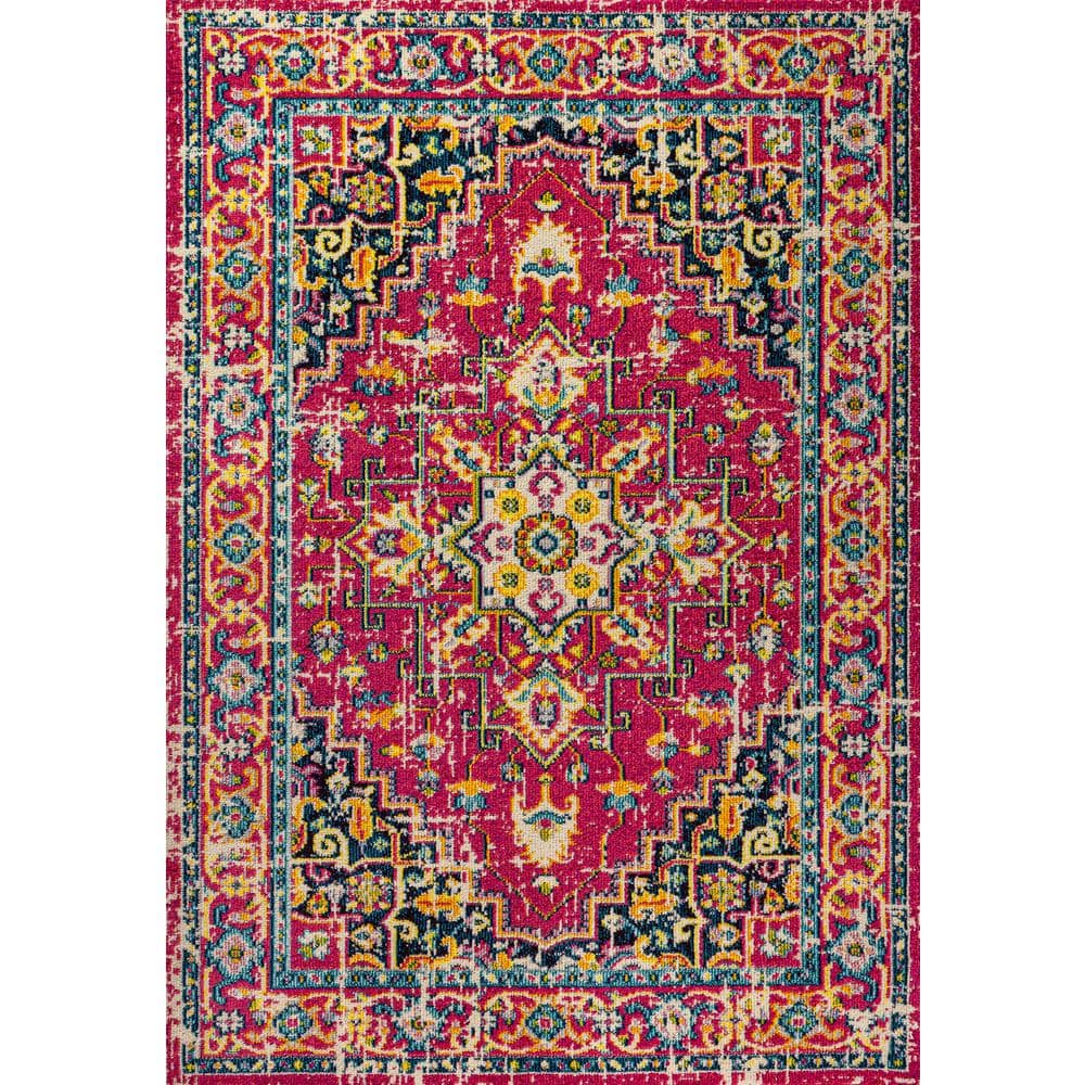 Brooklyn Red and Pink Synthetic Medallion 4' x 6' Area Rug