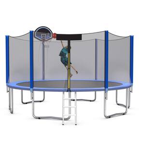 15 ft. Trampoline with Safety Enclosure Net Ladder Basketball Hoop