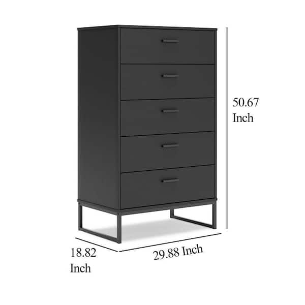Benjara Alli Matte Black 5-Drawer 29.88 in. Wide Tall Chest of