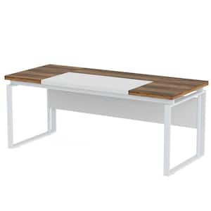 Moronia 63 in. Rectangular Oak Karo & White Executive Computer Desk Conference Table for Home Office (Only Table)
