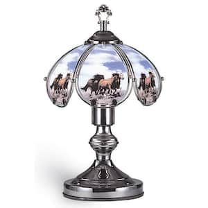 14.25 in. Running Horses Black Chrome Touch-On Table Lamp