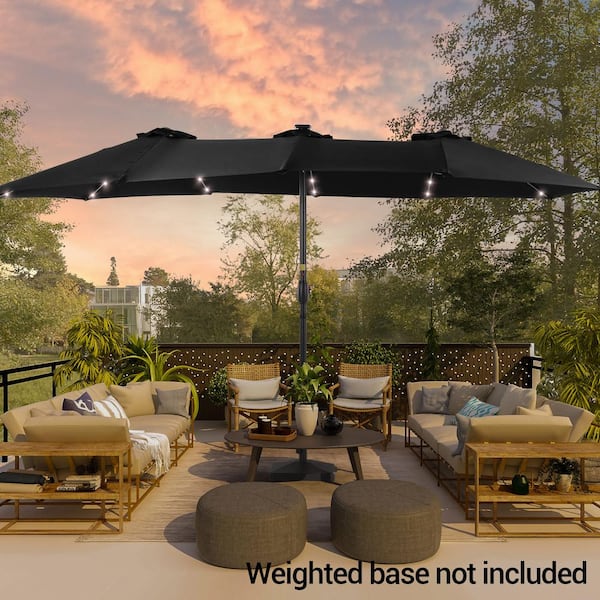 15 ft. x 9 ft. LED Outdoor Double-Sided Umbrella Market Patio Umbrella in Black