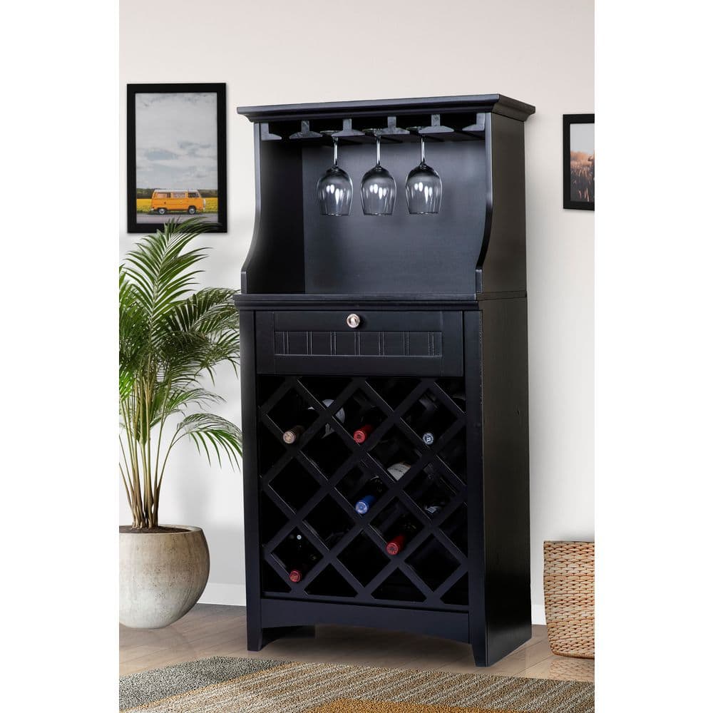 OS Home and Office Furniture Casual Basics Series 13-Bottle Black Wine  Cabinet 25607 - The Home Depot, image size:1000x1000