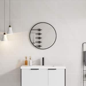 JAdore 24 in. W x 24 in. H Small Round Aluminium Alloy Framed Wall Bathroom Vanity Mirror in Matte Black