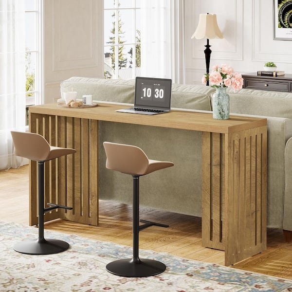 Kearsten Brown 35 in. Counter Height Bar Table Industrial Bar Height Table Pub Table Rectangular High Top Counter Tables