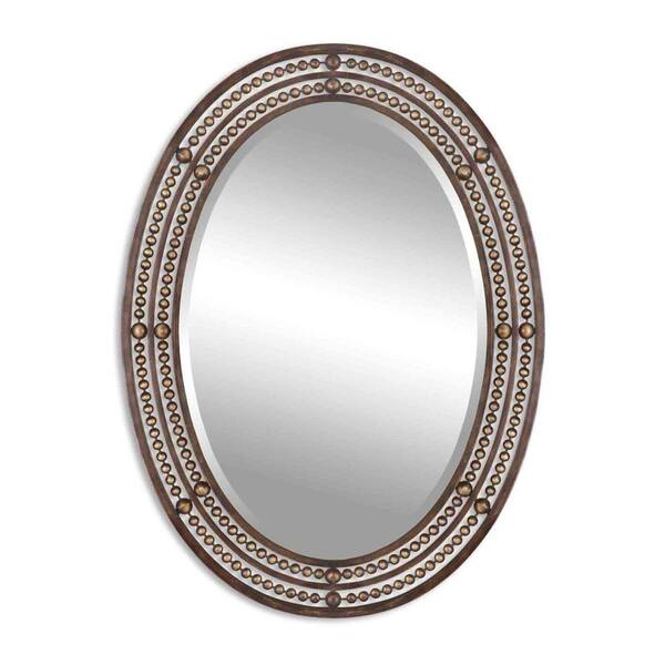 Global Direct 34 in. x 24 in. Distressed Bronze Oval Framed Mirror