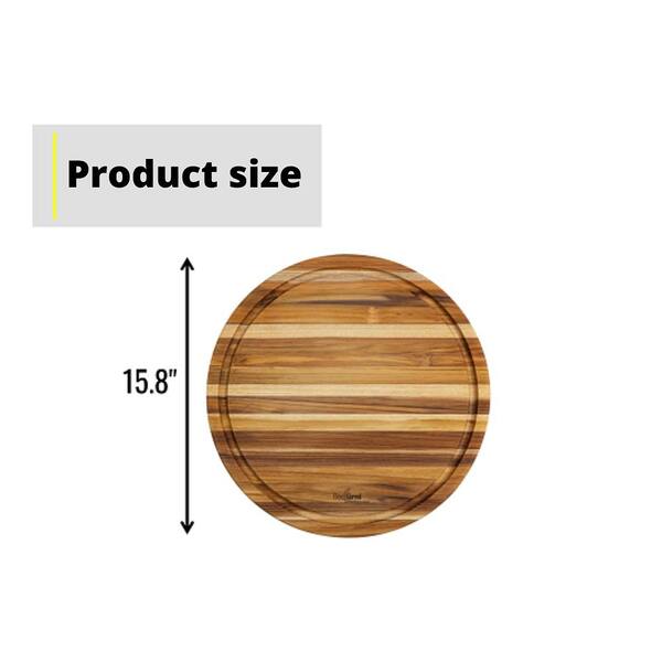 Small Large Size 15.8 in. W x 15.8 in. D Round Reversible Teak Cutting Board with Grooves (Set of 5)