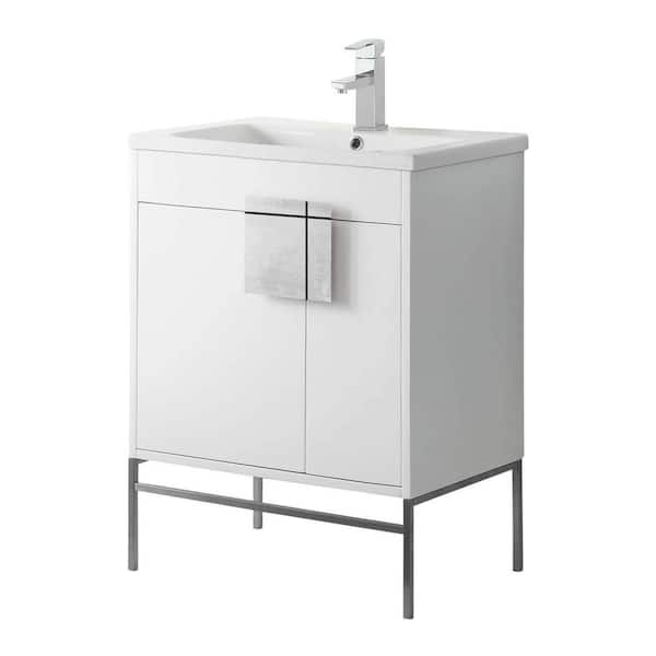 FINE FIXTURES Shawbridge 30 in. W x 18.11 in. D x 33.5 in. H Bath Vanity in Matte White Paint with Ceramic Vanity Top in White
