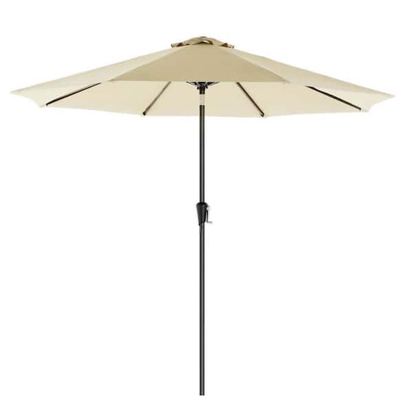 Unbranded 9 ft. Steel Outdoor Market Patio UV Resistant Umbrella, in Beige Color, with Push Button Tilt Crank