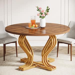 Roesler Industrial Brown Engineered Wood 48 in. Pedestal Dining Table Circle Kitchen Table with Metal Base (Seats 6)