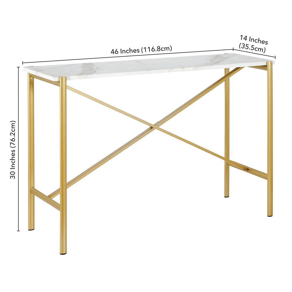 Braxton 46" Gold Finish Console Table with Faux Marble Top
