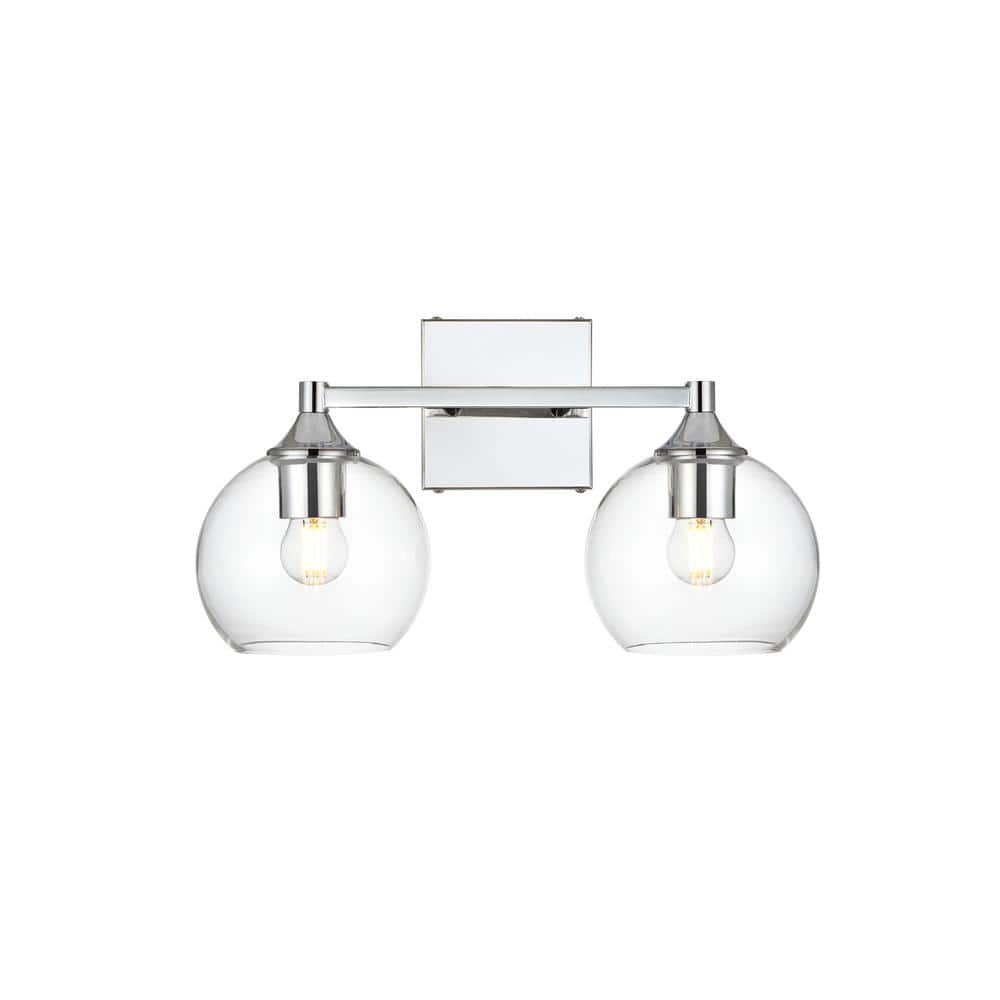 Simply Living 16 in. 2-Light Modern Chrome Vanity Light with Clear Round Sh