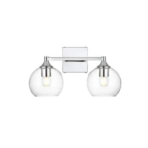 Simply Living 16 in. 2-Light Modern Chrome Vanity Light with Clear Round Shade