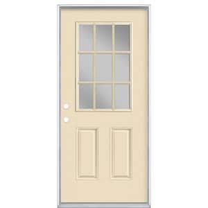 36 in. x 80 in. 9 Lite Golden Haystack Right-Hand Inswing Painted Smooth Fiberglass Prehung Front Door with No Brickmold