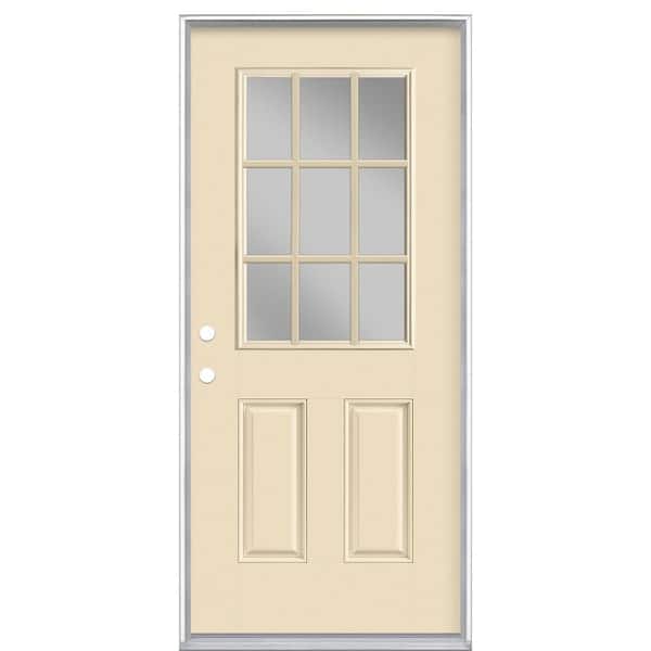 Masonite 36 in. x 80 in. 9 Lite Golden Haystack Right-Hand Inswing Painted Smooth Fiberglass Prehung Front Door with No Brickmold