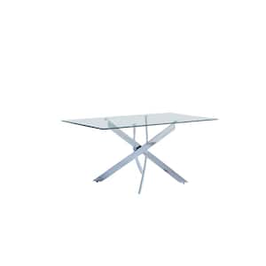 Trinity 63 in. Silver Modern Rectangle Glass Dining Table (Seats 6)