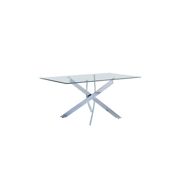 Unbranded Trinity 63 in. Silver Modern Rectangle Glass Dining Table (Seats 6)