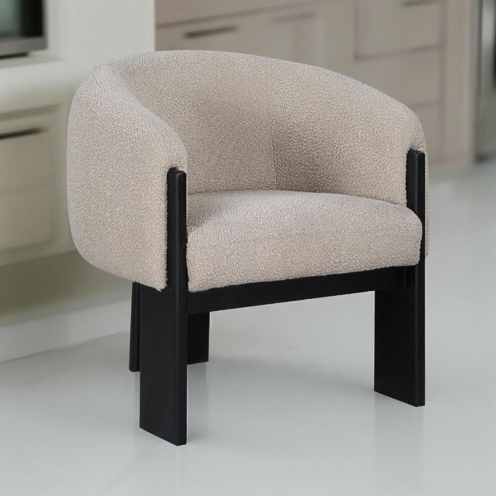 Benjara Vala Beige and Black Fabric Accent Chair with Boucle Barrel ...