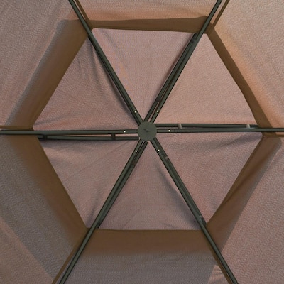 12 ft. x 12 ft. Brown Hexagon Patio Gazebo Canopy with Net Sidewalls