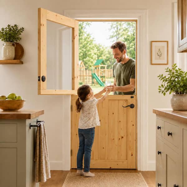 36 in. x 80 in. Universal 1-Lite Clear Glass Unfinished Exterior Door with Lock Knotty Solid Wood Front Door Slab-Dutch
