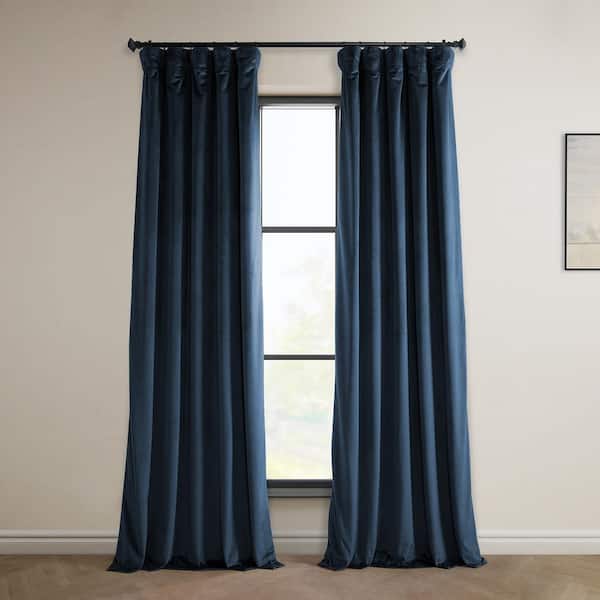 Exclusive Fabrics & Furnishings Eternal Blue Velvet Rod Pocket Room Darkening Curtain - 50 in. W x 96 in. L (1 Panel)