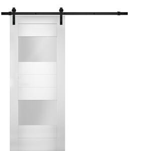 SETE 6933 28 in. x 80 in. (30 in. x 84 in.) Single Panel White Solid MDF Sliding Door with Barn Black Hardware