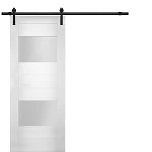 SETE 6222 18 in. x 84 in. Single Panel White Solid MDF Sliding Door with Barn Black Hardware