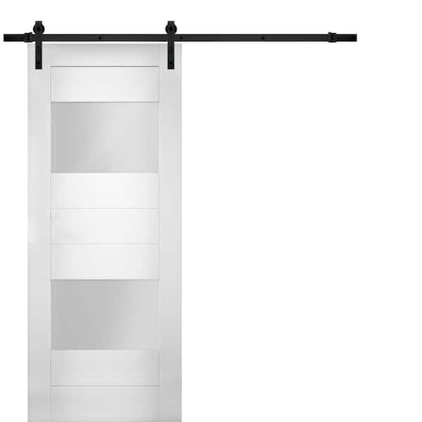 32 in. x 84 in. Single Panel White Solid MDF Sliding Door with Barn Black Hardware