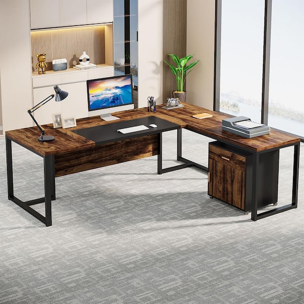 BYBLIGHT Havrvin 67 in. L-Shaped Rustic Brown Wood Computer Desk,  Industrial Reversible Corner Office Desk PC Laptop Study Table BB-F1322XF -  The Home Depot