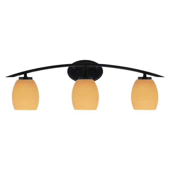 Unbranded Siena 29 in. 3-Light Vanity Light Matte Black with Cayenne Linen Glass Shades
