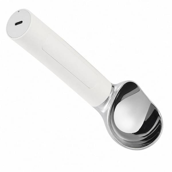 White Rechargeable Electric Heated Ice Cream Scoop with LED Display IP67 Waterproof 2 oz. for Hard Frozen Dessert Home