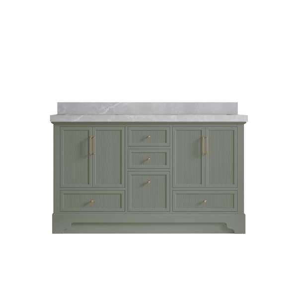 Willow Collections Alys 60 in. W x 22 in. D x 36 in. H Double Sink Bath Vanity in Evergreen with 2 in. Pearl Gray Top