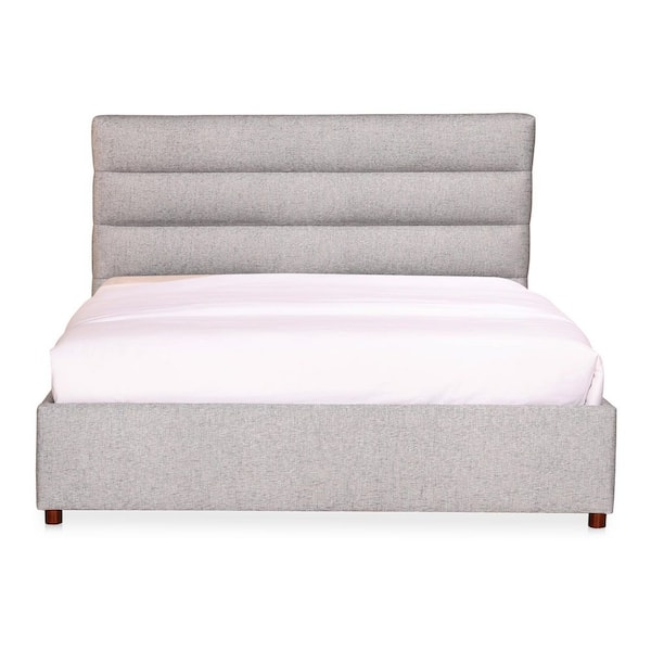 Clayton Gray Solid Pine Frame King Platform Bed with Channeled Headboard and Wood Slat Support