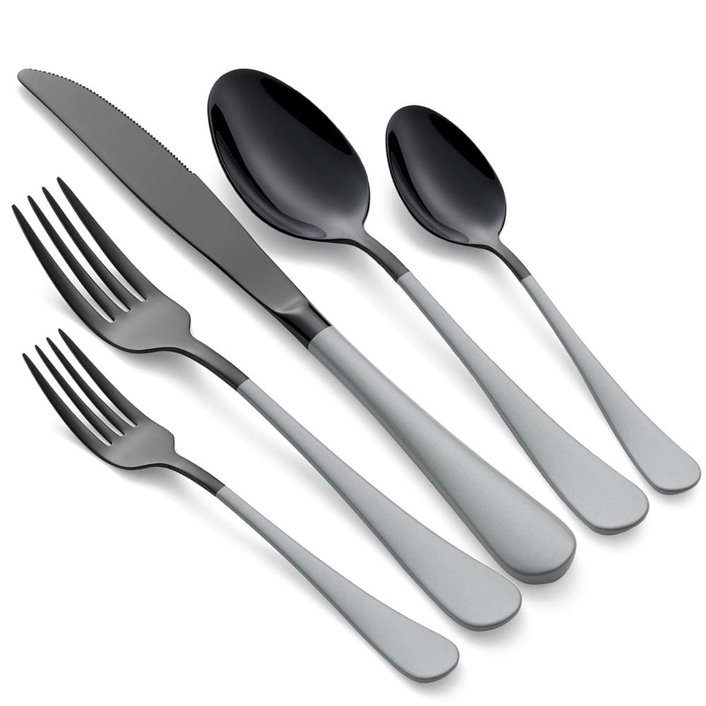 20-Piece Stainless Steel Serving Set Black and Gray 18/0 Cutlery Set Servic