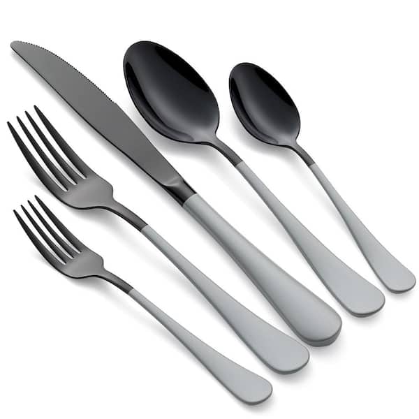 Unbranded 20-Piece Stainless Steel Serving Set Black and Gray 18/0 Cutlery Set Service for 4, Unique Set and Dishwasher Safe