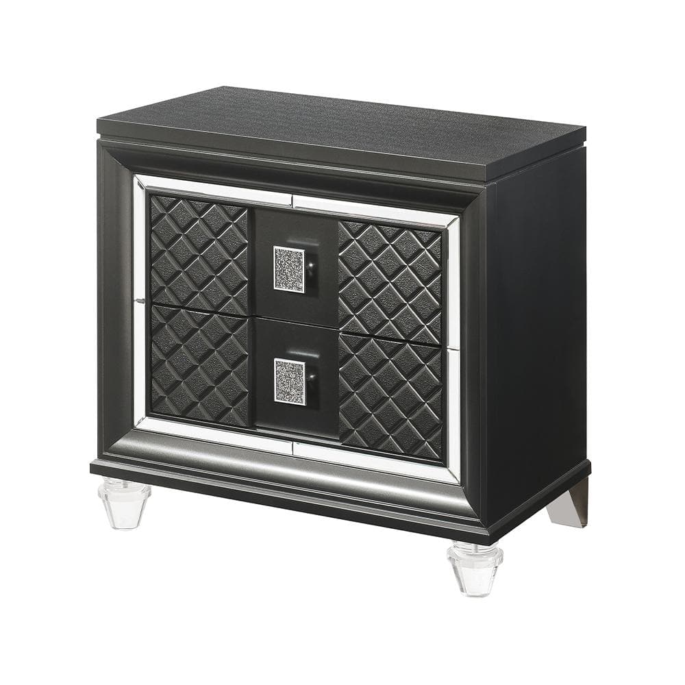 30" Gray Solid Wood Nightstand with Acrylic Legs and Embossed Fronts