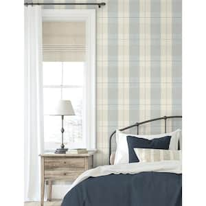 Blue and Beige Lenox Hill Plaid Vinyl Peel and Stick Wallpaper Roll (30.75 sq. ft.)