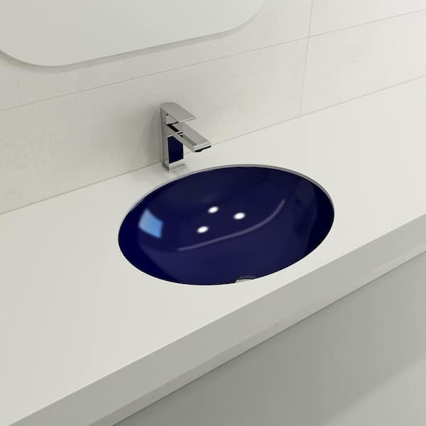 BOCCHI Parma 22 in. Undermount Fireclay Bathroom Sink in Sapphire Blue with Overflow